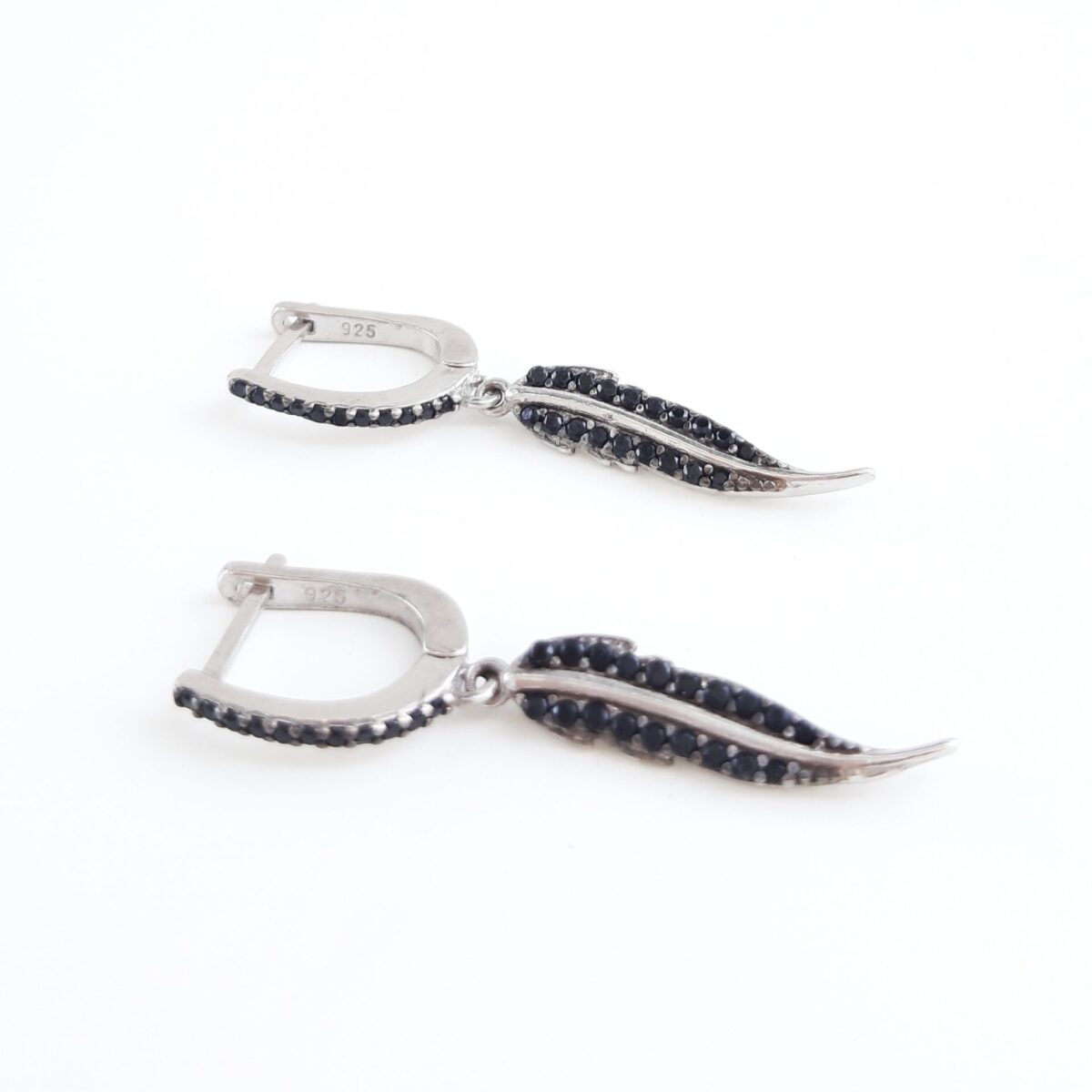 262020111909 pendientes plata plumas circonitas negros luar joyas joyera denia
