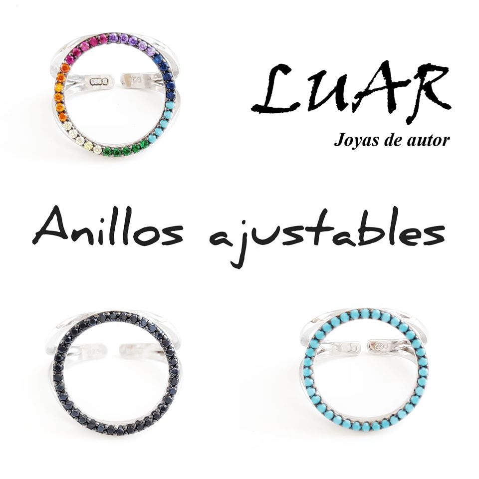 2762020054104 anillos plata ajustables truquesas circonitas negros multicolor luar joyeria denia